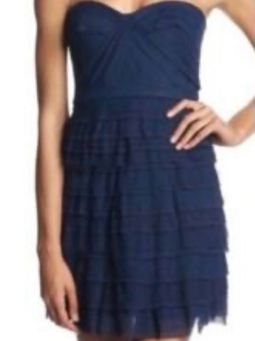 BCBGMaxAzria Strapless Navy Ruffle Tiered Dress